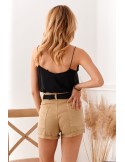 Women\'s short shorts with a belt, beige 018 - Online store - Boutique